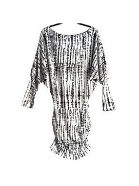 NWOT Sexy Off the Shoulder Batwing Dress with Ruched sides- Black/White/Grey